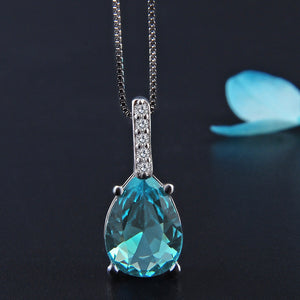 Blue Crystal Pendant Water-drop Pear-shaped Carat Necklace