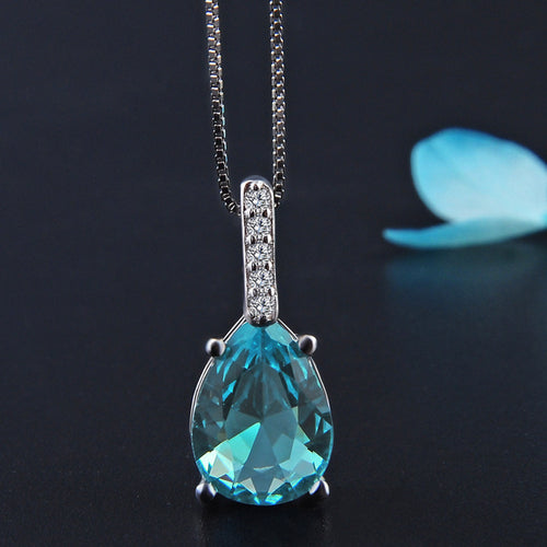 Blue Crystal Pendant Water-drop Pear-shaped Carat Necklace