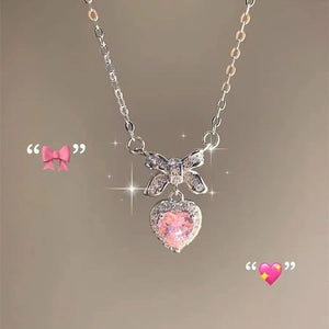 Love Heart Bow Romantic Necklace For Women